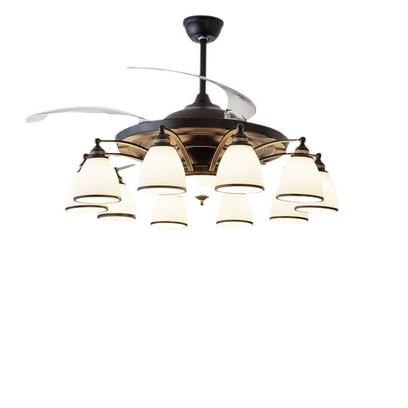 Traditioneller chinesischer Eisen-Glas-Acryl-Glocken-Deckenventilator mit 5/6/8/10 Lichtern für das Wohnzimmer 