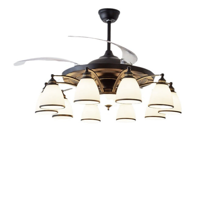 Traditioneller chinesischer Eisen-Glas-Acryl-Glocken-Deckenventilator mit 5/6/8/10 Lichtern für das Wohnzimmer 