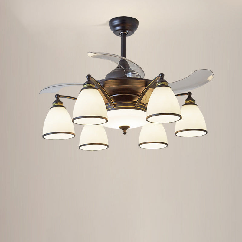 Traditioneller chinesischer Eisen-Glas-Acryl-Glocken-Deckenventilator mit 5/6/8/10 Lichtern für das Wohnzimmer 