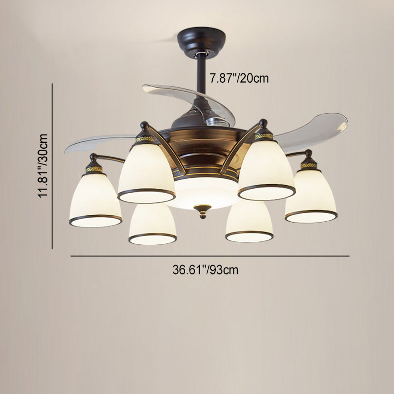 Traditioneller chinesischer Eisen-Glas-Acryl-Glocken-Deckenventilator mit 5/6/8/10 Lichtern für das Wohnzimmer 