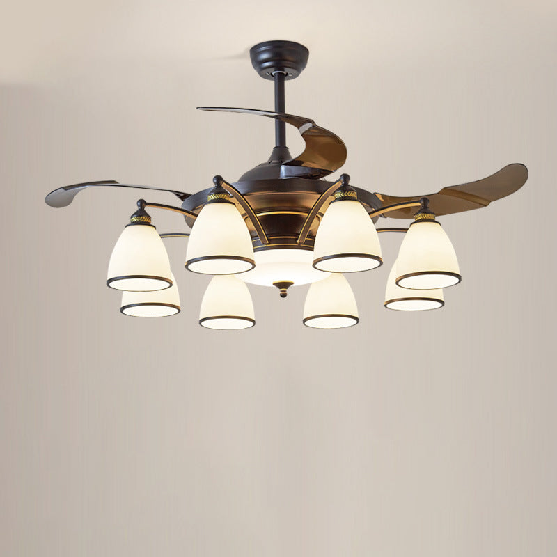 Traditioneller chinesischer Eisen-Glas-Acryl-Glocken-Deckenventilator mit 5/6/8/10 Lichtern für das Wohnzimmer 