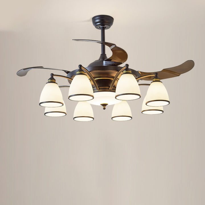 Traditioneller chinesischer Eisen-Glas-Acryl-Glocken-Deckenventilator mit 5/6/8/10 Lichtern für das Wohnzimmer 