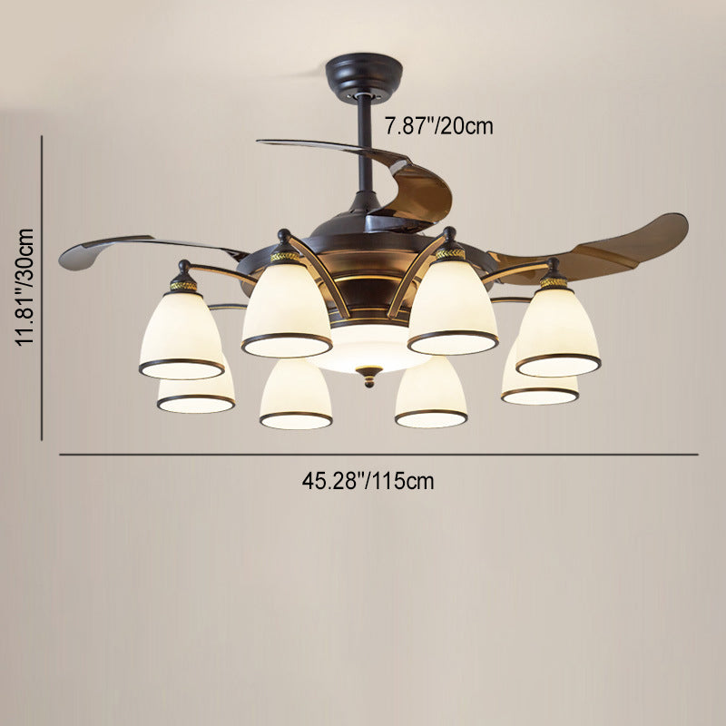 Traditioneller chinesischer Eisen-Glas-Acryl-Glocken-Deckenventilator mit 5/6/8/10 Lichtern für das Wohnzimmer 