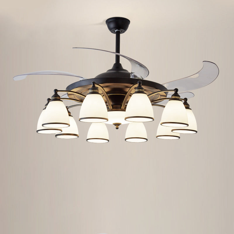 Traditioneller chinesischer Eisen-Glas-Acryl-Glocken-Deckenventilator mit 5/6/8/10 Lichtern für das Wohnzimmer 