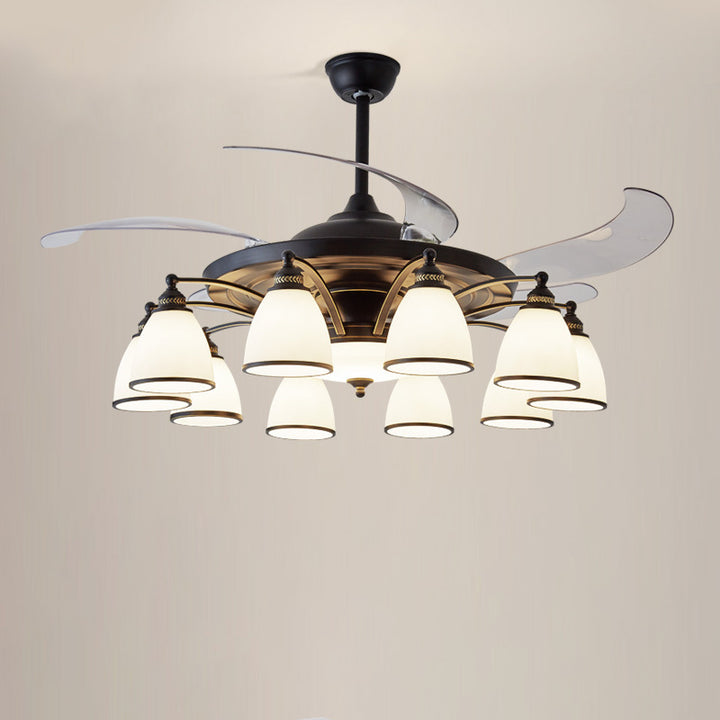 Traditioneller chinesischer Eisen-Glas-Acryl-Glocken-Deckenventilator mit 5/6/8/10 Lichtern für das Wohnzimmer 