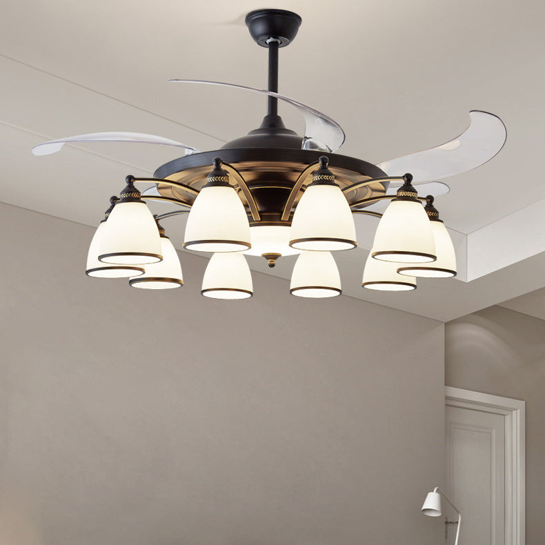 Traditioneller chinesischer Eisen-Glas-Acryl-Glocken-Deckenventilator mit 5/6/8/10 Lichtern für das Wohnzimmer 