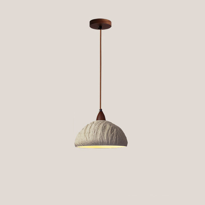 Suspension contemporaine rétro en ciment et bois massif hémisphéroïde à 1 lumière pour salle à manger 