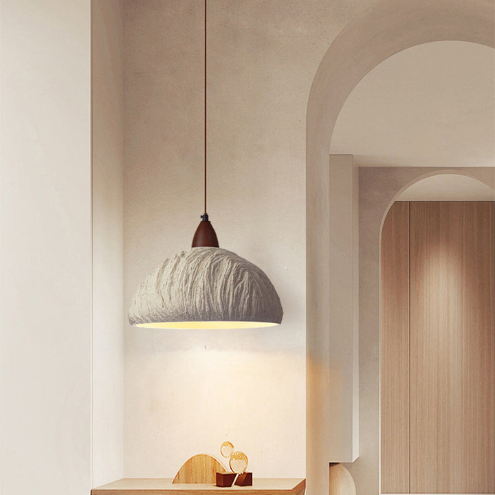 Suspension contemporaine rétro en ciment et bois massif hémisphéroïde à 1 lumière pour salle à manger 