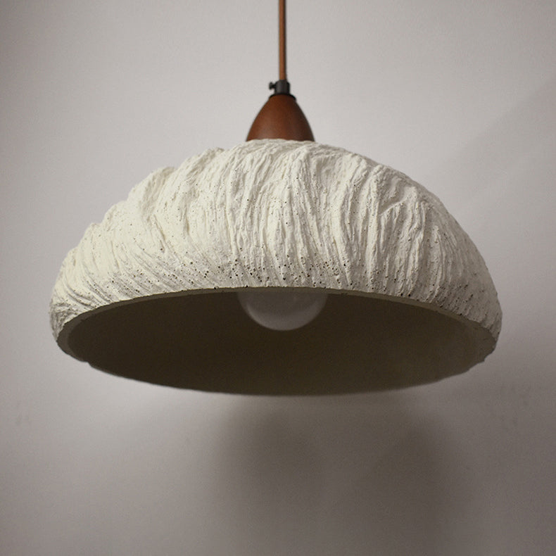 Suspension contemporaine rétro en ciment et bois massif hémisphéroïde à 1 lumière pour salle à manger 