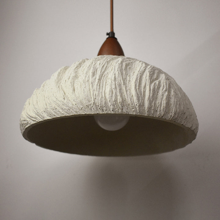 Suspension contemporaine rétro en ciment et bois massif hémisphéroïde à 1 lumière pour salle à manger 