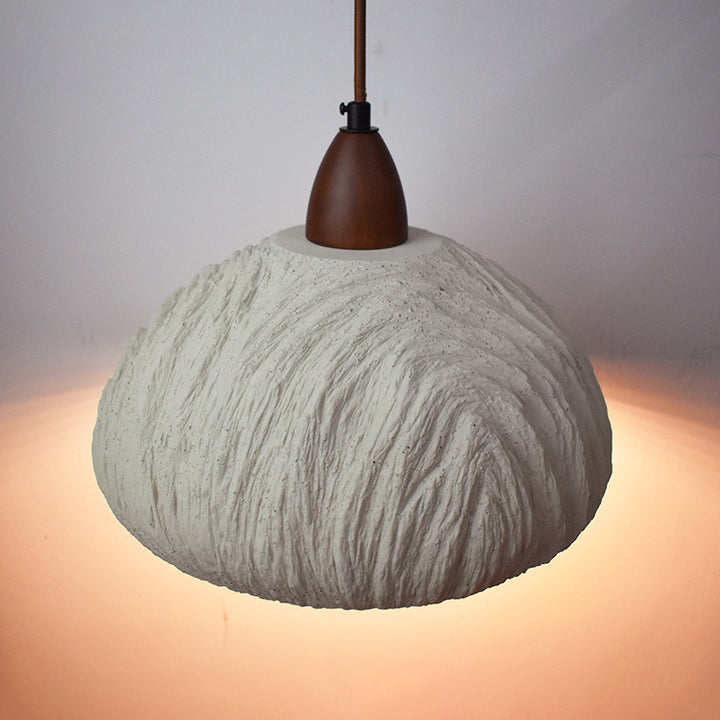 Suspension contemporaine rétro en ciment et bois massif hémisphéroïde à 1 lumière pour salle à manger 
