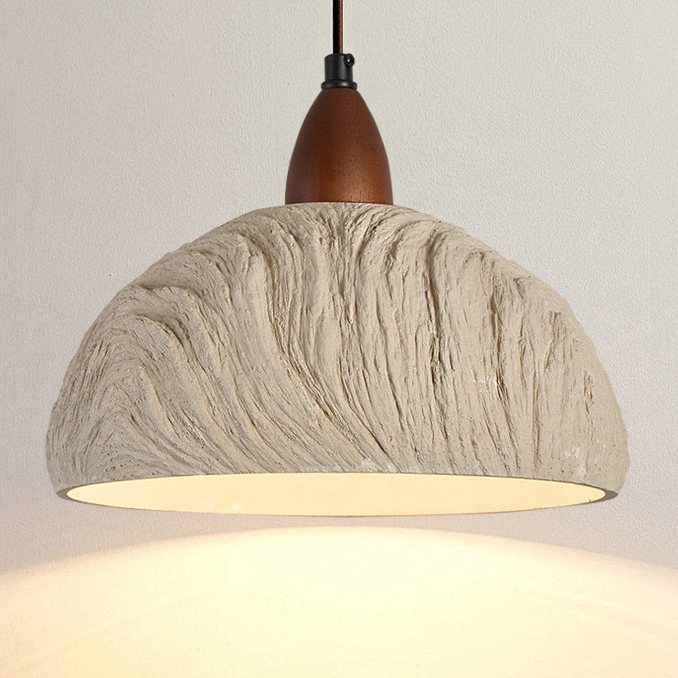Suspension contemporaine rétro en ciment et bois massif hémisphéroïde à 1 lumière pour salle à manger 