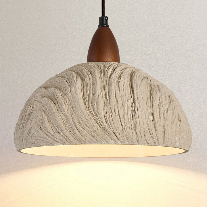 Suspension contemporaine rétro en ciment et bois massif hémisphéroïde à 1 lumière pour salle à manger 