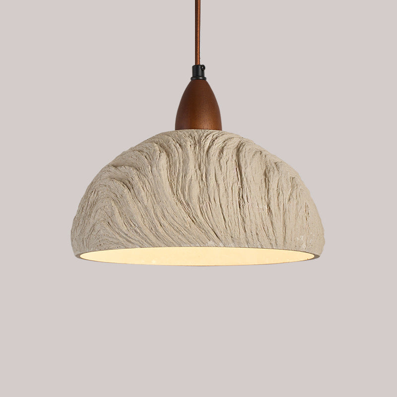 Suspension contemporaine rétro en ciment et bois massif hémisphéroïde à 1 lumière pour salle à manger 