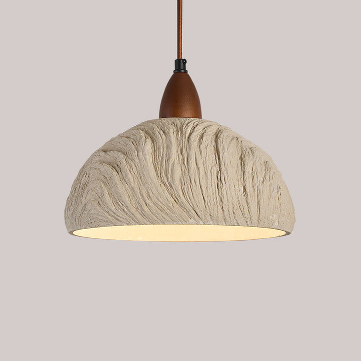 Suspension contemporaine rétro en ciment et bois massif hémisphéroïde à 1 lumière pour salle à manger 