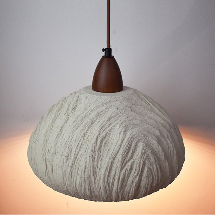 Suspension contemporaine rétro en ciment et bois massif hémisphéroïde à 1 lumière pour salle à manger 