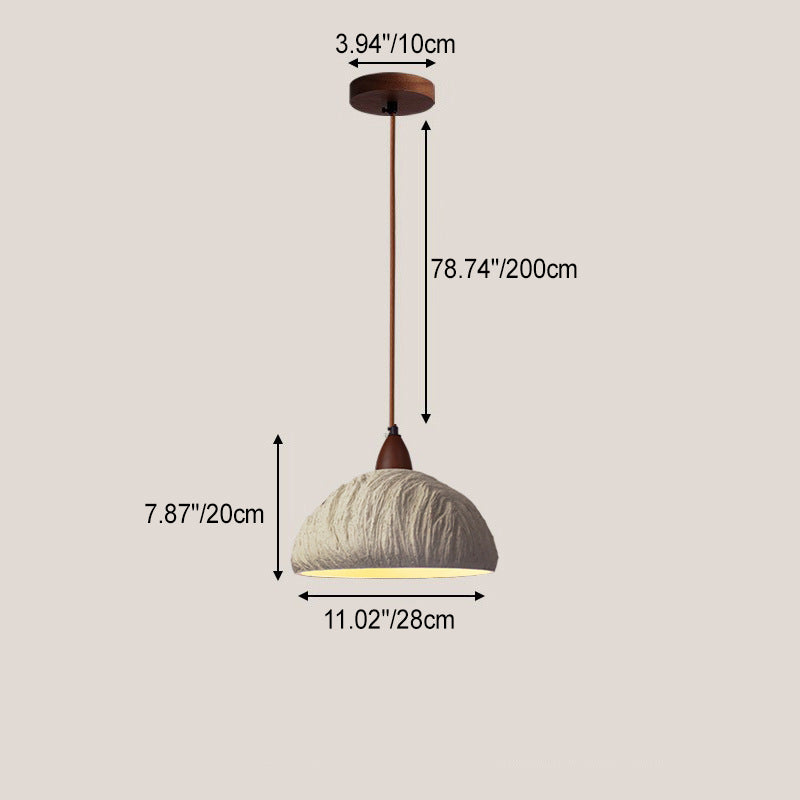 Suspension contemporaine rétro en ciment et bois massif hémisphéroïde à 1 lumière pour salle à manger 
