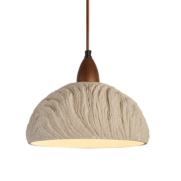 Suspension contemporaine rétro en ciment et bois massif hémisphéroïde à 1 lumière pour salle à manger 