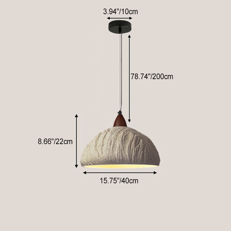 Suspension contemporaine rétro en ciment et bois massif hémisphéroïde à 1 lumière pour salle à manger 