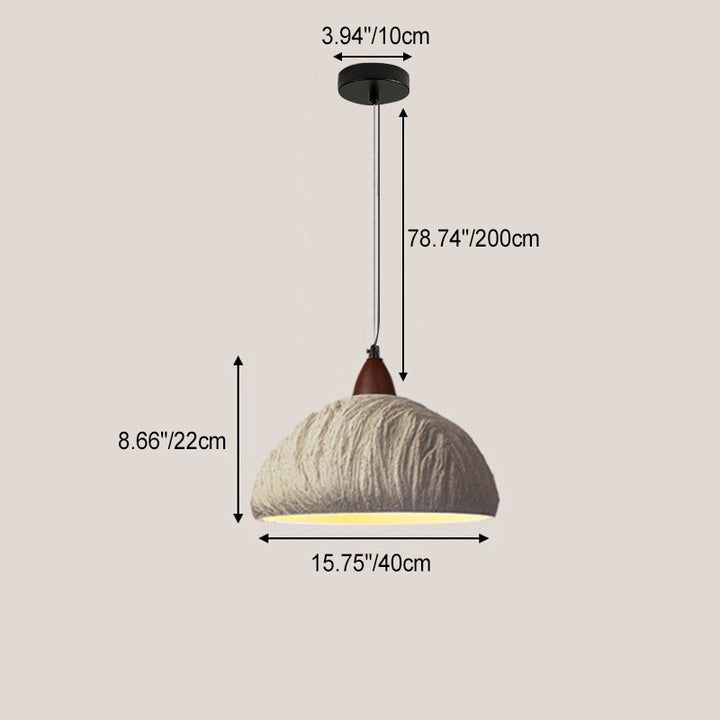 Suspension contemporaine rétro en ciment et bois massif hémisphéroïde à 1 lumière pour salle à manger 