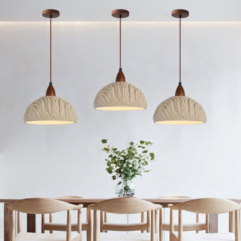 Suspension contemporaine rétro en ciment et bois massif hémisphéroïde à 1 lumière pour salle à manger 