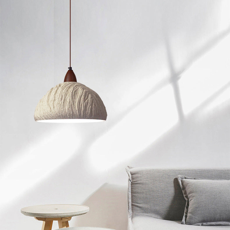 Suspension contemporaine rétro en ciment et bois massif hémisphéroïde à 1 lumière pour salle à manger 