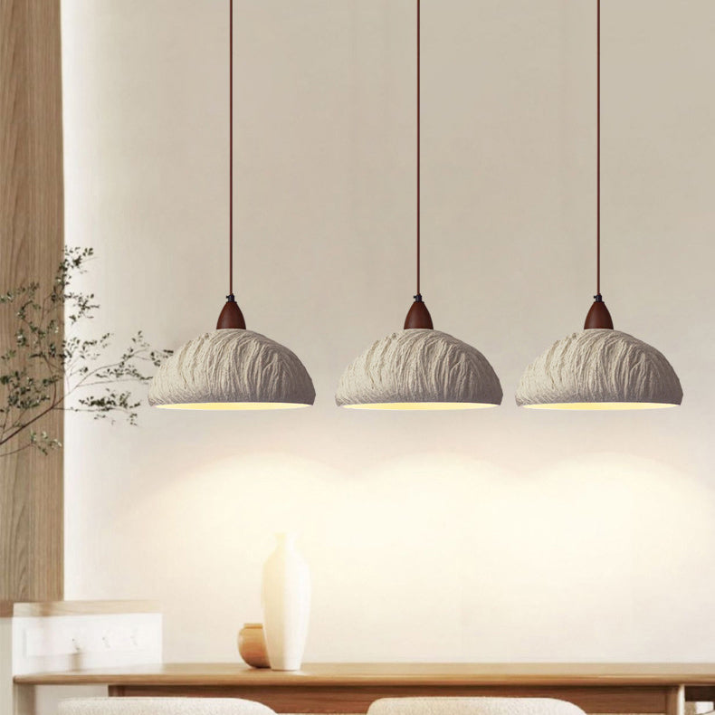 Suspension contemporaine rétro en ciment et bois massif hémisphéroïde à 1 lumière pour salle à manger 