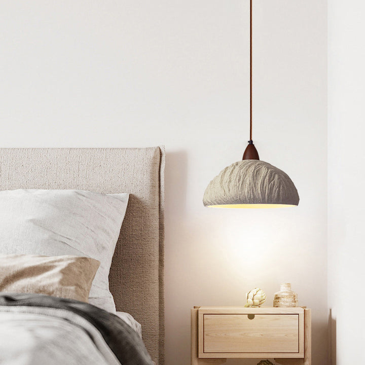 Suspension contemporaine rétro en ciment et bois massif hémisphéroïde à 1 lumière pour salle à manger 