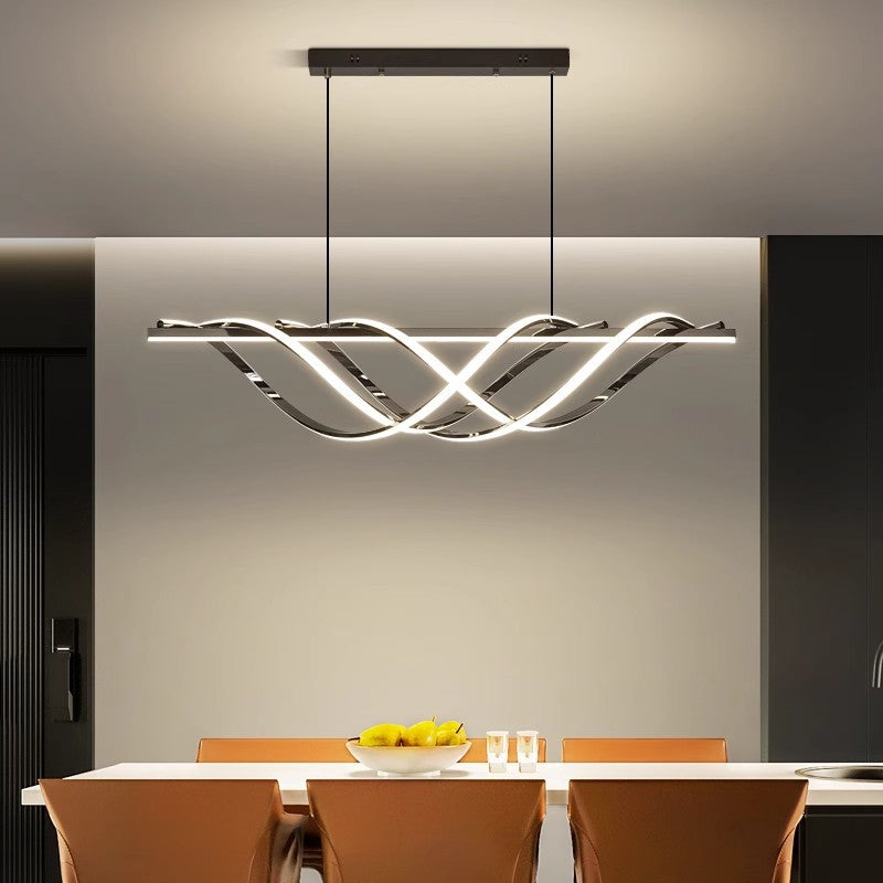 Zeitgenössischer Art Deco Aluminium Silica Streifen Geometrische LED-Kronleuchter Insellicht für Esszimmer 
