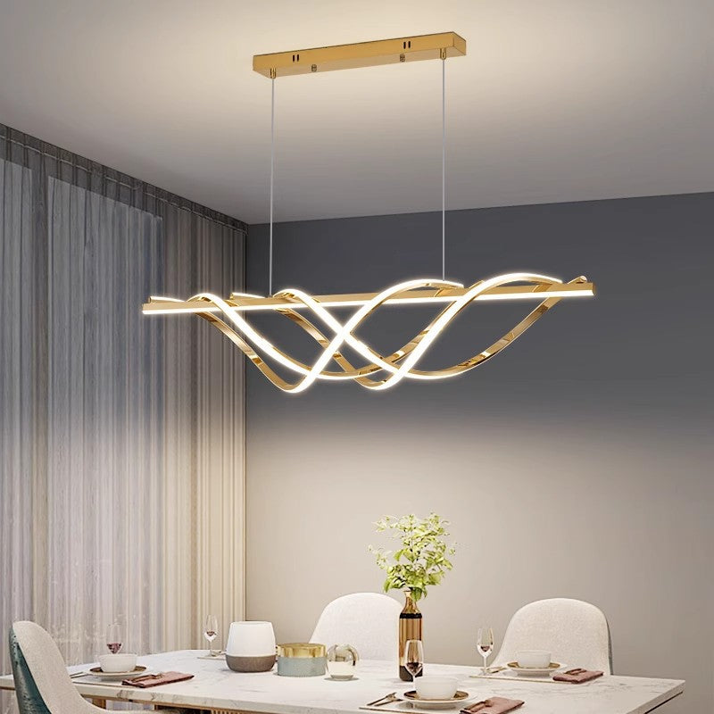 Zeitgenössischer Art Deco Aluminium Silica Streifen Geometrische LED-Kronleuchter Insellicht für Esszimmer 