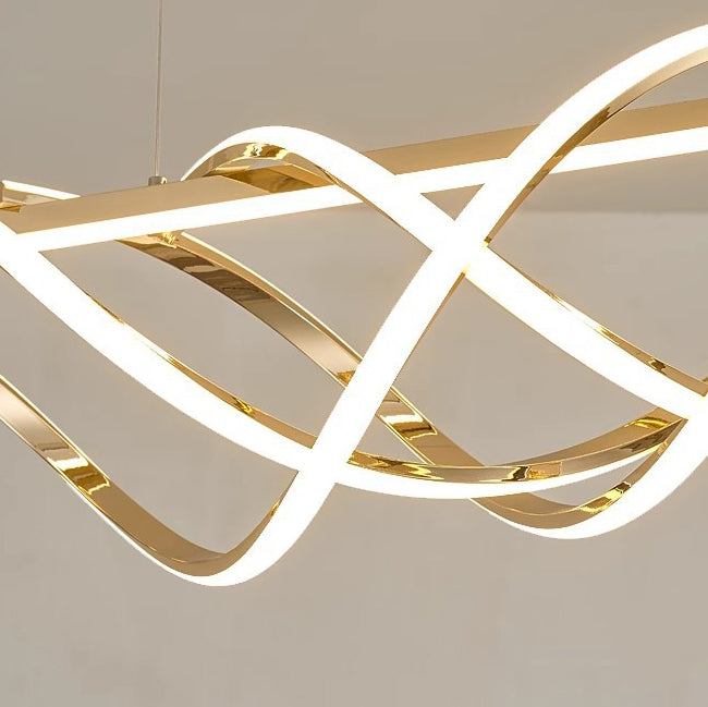 Zeitgenössischer Art Deco Aluminium Silica Streifen Geometrische LED-Kronleuchter Insellicht für Esszimmer 