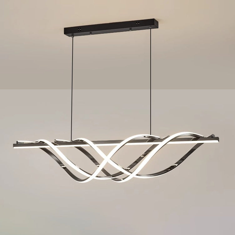 Zeitgenössischer Art Deco Aluminium Silica Streifen Geometrische LED-Kronleuchter Insellicht für Esszimmer 