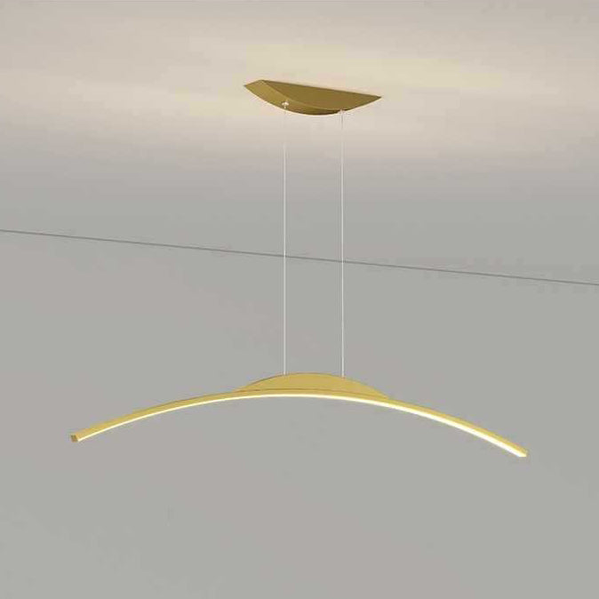 Moderne minimalistische Eisen-Aluminium-Silica-Streifen gebogene LED-Kronleuchter Insellicht für Esszimmer 
