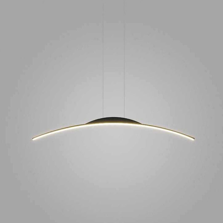 Moderne minimalistische Eisen-Aluminium-Silica-Streifen gebogene LED-Kronleuchter Insellicht für Esszimmer 