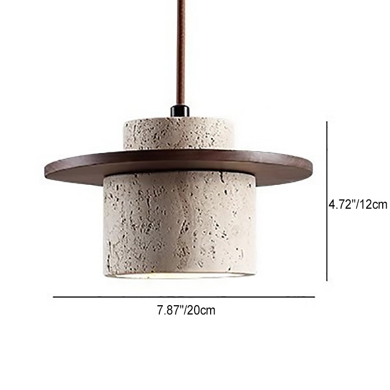 Suspension à 1 lumière en bois massif travertin japonais traditionnel pour chevet 