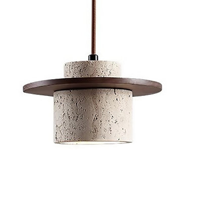 Suspension à 1 lumière en bois massif travertin japonais traditionnel pour chevet 