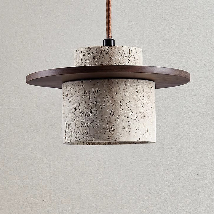 Suspension à 1 lumière en bois massif travertin japonais traditionnel pour chevet 