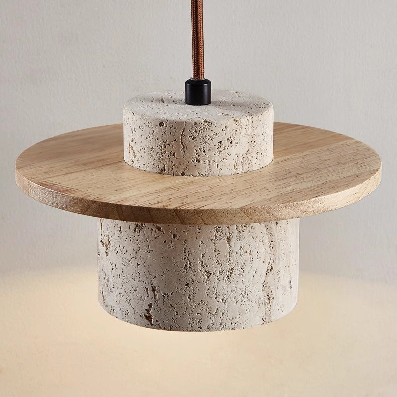 Suspension à 1 lumière en bois massif travertin japonais traditionnel pour chevet 