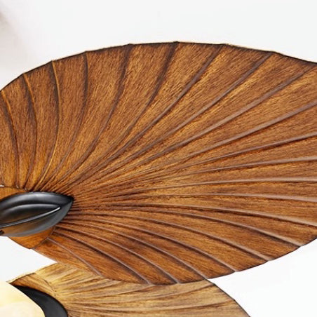 Ventilateur de plafond avec lumière en alliage rétro contemporain ABS cuivre verre cloche feuille de palmier 3/5 lumières pour salon 