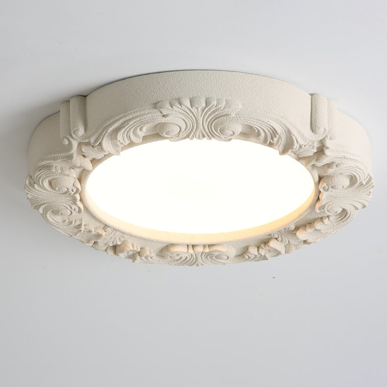 Traditionelle französische Harz Acryl Metall Rundrelief Skulptur LED Deckenleuchte für das Schlafzimmer 