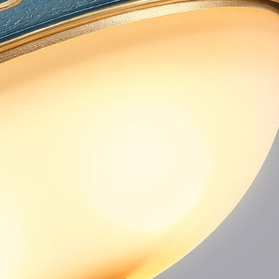 Traditional European Resin Iron Glass Round Dome Carved Pattern 4-Light Flush Mount Ceiling Light For Bedroom
