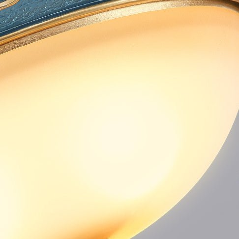 Traditional European Resin Iron Glass Round Dome Carved Pattern 4-Light Flush Mount Ceiling Light For Bedroom