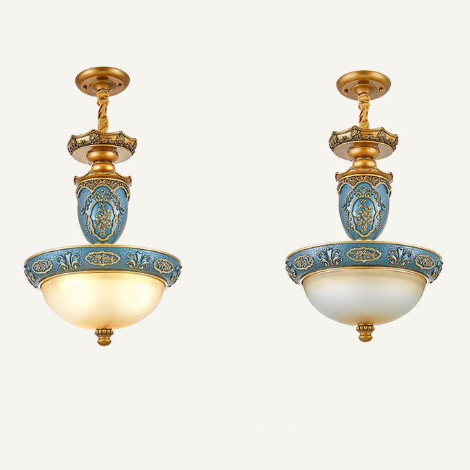 Colonnes rondes en résine de fer et verre européennes traditionnelles avec sculptures, lustres à 3 lumières pour salle à manger 