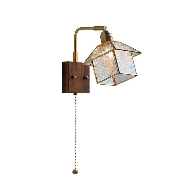 Lampe applique murale 1 lumière réglable en bois, cuivre et verre rétro contemporain avec fermeture éclair pour chevet 