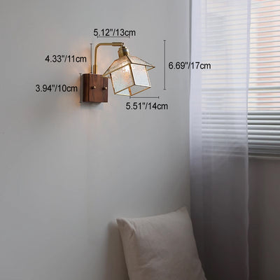 Lampe applique murale 1 lumière réglable en bois, cuivre et verre rétro contemporain avec fermeture éclair pour chevet 