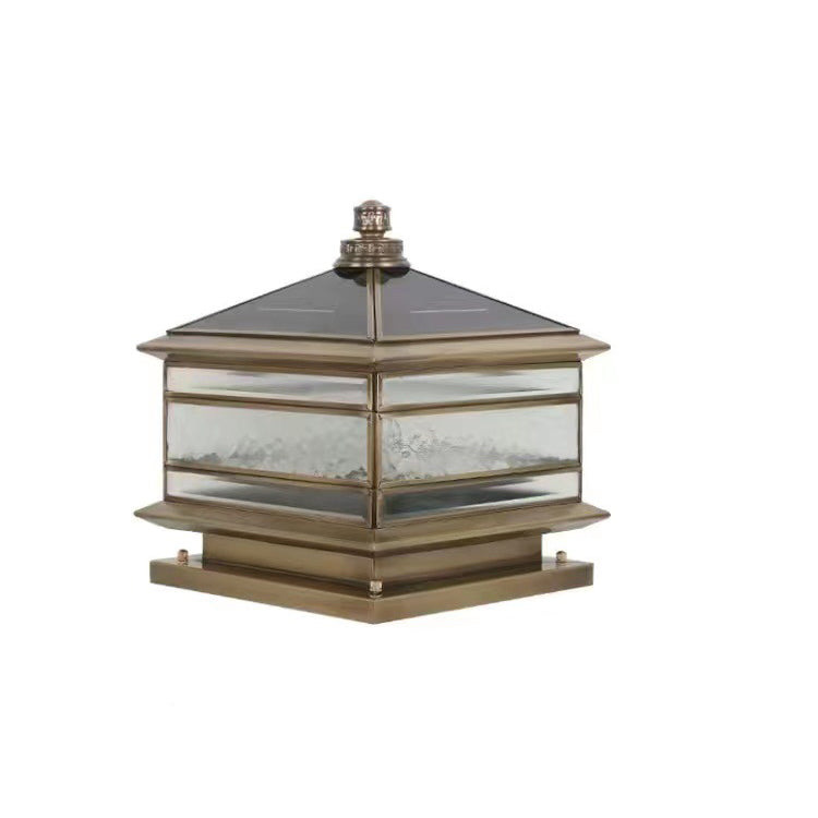 Éclairage paysager LED traditionnel chinois solaire étanche en cuivre avec verre dépoli en forme de cylindre pointu carré pour lumière extérieure pour patio extérieur 