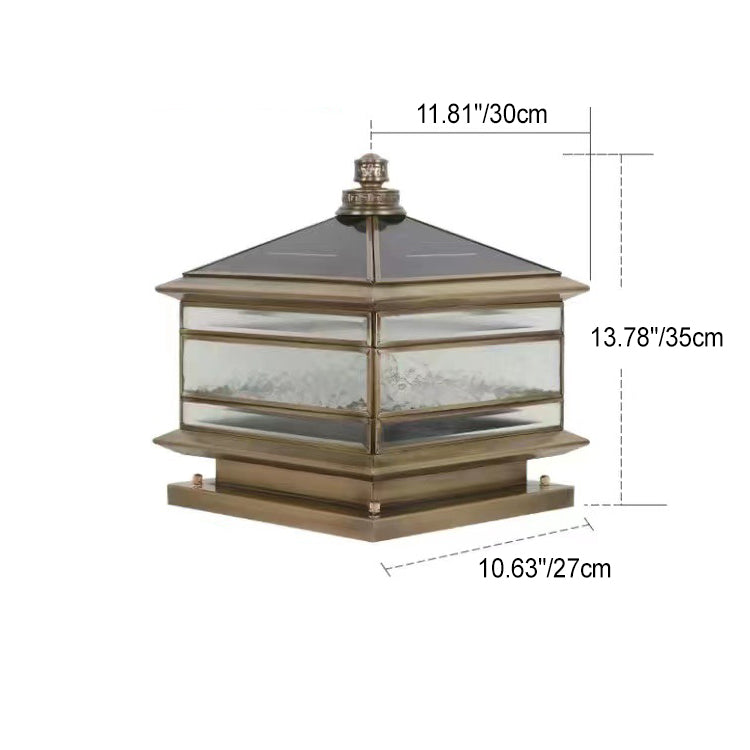 Éclairage paysager LED traditionnel chinois solaire étanche en cuivre avec verre dépoli en forme de cylindre pointu carré pour lumière extérieure pour patio extérieur 