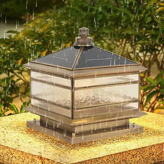 Iluminación de Paisaje LED al Aire Libre de Cilindro Cuadrado con Vidrio Esmerilado de Cobre a Prueba de Agua Solar Tradicional China para Patio Exterior 