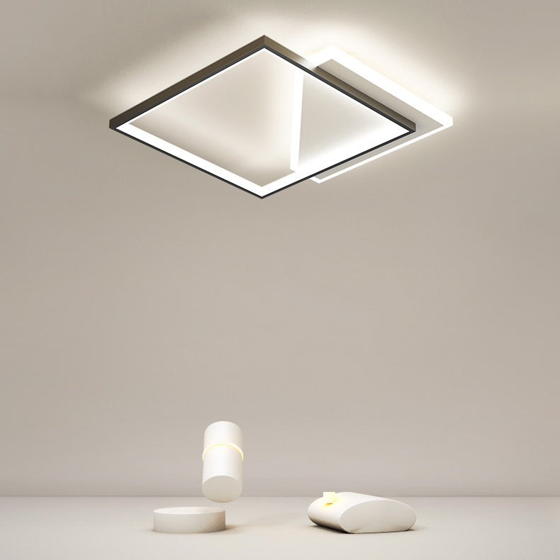 Lumière de plafond LED moderne minimaliste en fer et acrylique carré géométrique évidé pour chambre 