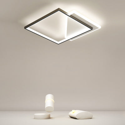 Lumière de plafond LED moderne minimaliste en fer et acrylique carré géométrique évidé pour chambre 
